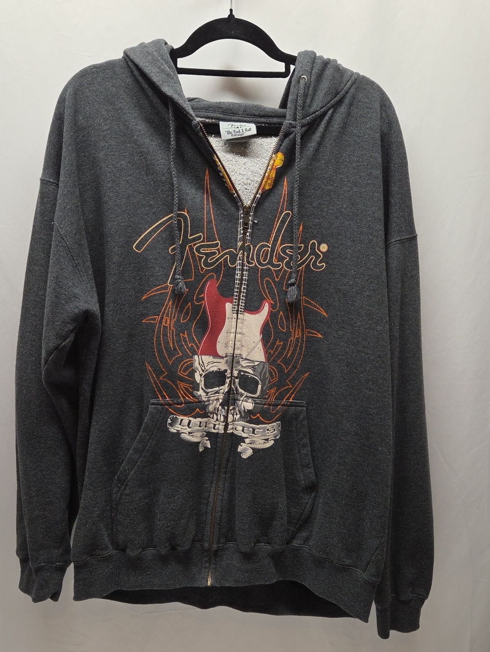 Fender Dark Gray Zip-Up Hoodie with Red & White Graphic
